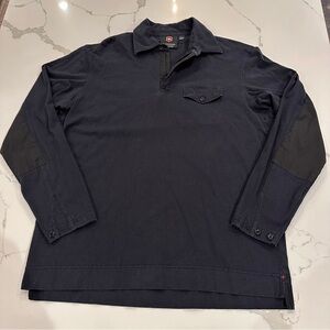 Vintage Victorinox Navy Blue Polo Rugby Shirt Mens L Elbow Pad 1/4 Zip Outdoor